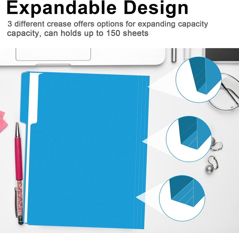 RAZCC File Folder, 100 Pack 1/3 Cut Tab File Folders Letter Size, Blue, Colored Folders with Tab Great for Organizing and Easy File Storage - Image 5